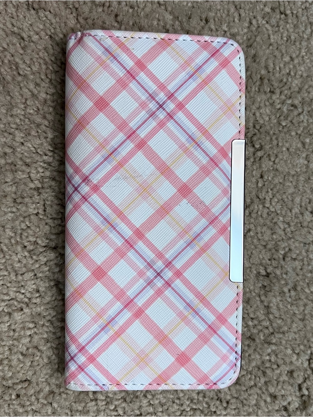 Pink Plaid Phone Wallet Case - Stylish Protective Folio